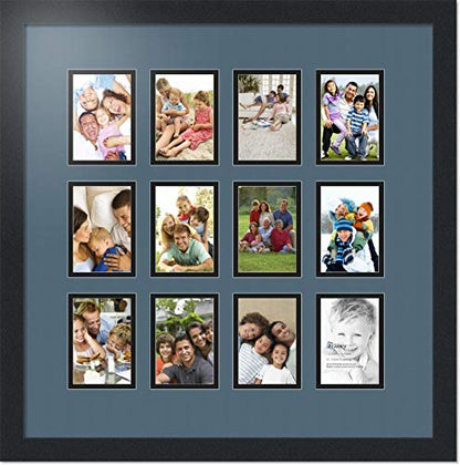 ArtToFrames Collage Photo Frame Double Mat with 12-3.25x4.75 Openings with Satin Black Frame and Dutch Blue mat. - color: Dutch Blue, size: 12 - 3.25x4.75