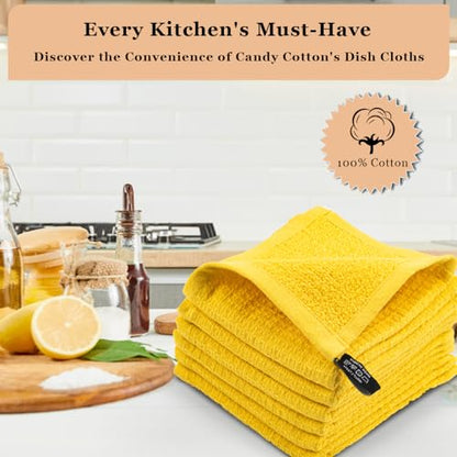 DishCloths Kitchen|Waffle Terry Check Weave Hand Towels|Cotton 12x12" Reusable Dish Rags Washing Scrub Cleaning Dishes|Dish Bar Mop Towels Hand Wipes|Spring Easter Basket Decor|6 Pc -Lemon Yellow - color: Lemon Yellow