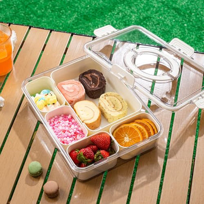 Bandesun Divided Serving Tray with Lid and Handle - Snackle Box Charcuterie Container for Portable Snack Platters - Perfect for Party, Entertaining - Clear Organizer for Candy, Fruits, Nuts, Snacks - style: compartments large 1pcs small 4pcs