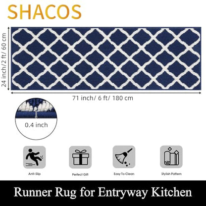 SHACOS Kitchen Runner Rugs 2x6 ft Washable Rug Runner Dirt Trapping Non Slip Rubber Backing Hallway Entryway Runners Laundry Room Floor Carpet Mats, Navy Blue - color: Navy Blue, size: 2' x 6'