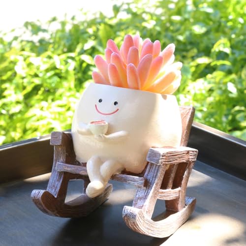 Smiley Face Planter Pot, Cute Resin Smile Face Flower Head Plant Pot, Creative Flower Pot for Indoor Outdoor Plants, Funny Home Decoration (Drinking Coffee) - color: Drinking Coffee