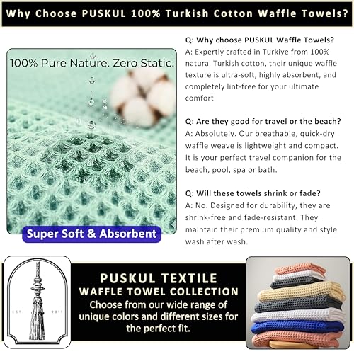 PÜSKÜL 2-Piece Natural 100% Turkish Cotton Waffle Bath Towels Extra-Large | White, 32x63" Bath Sheet Towel, Light Soft Absorbent Quick-Dry Lint-Free Premium Honeycomb Weave Oeko-Tex Made in Turkiye - color: White