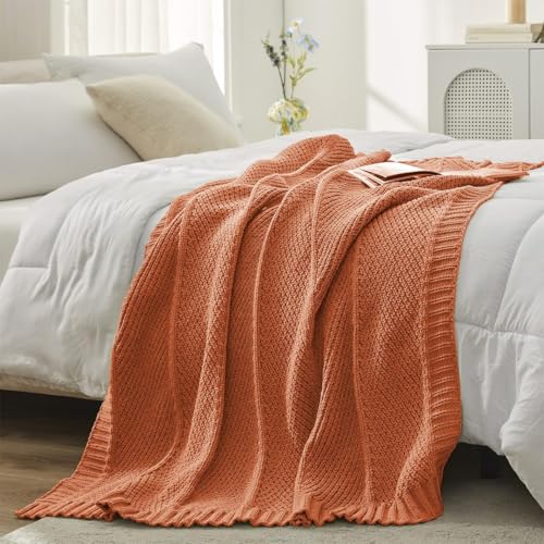 Knit Throw Blanket, Soft Chenille Cozy Breathable Chevron Chunky Decorative Blanket for Couch, Bed & Sofa, French-Inspired Lightweight Warm Gift for Women, Orange, 50"x60" - color: Chervon Orange, size: Chervon Knit 50"x60"