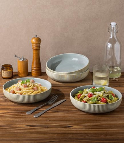 8.5" Ceramic Pasta Bowls Set of 4, Salad Bowls | Versatile Serving Bowls for Pasta, Salad, Fruit & Noodles, Housewarming & Wedding Gift, Desert Sage - color: Desert Sage, size: 8.5 Inch