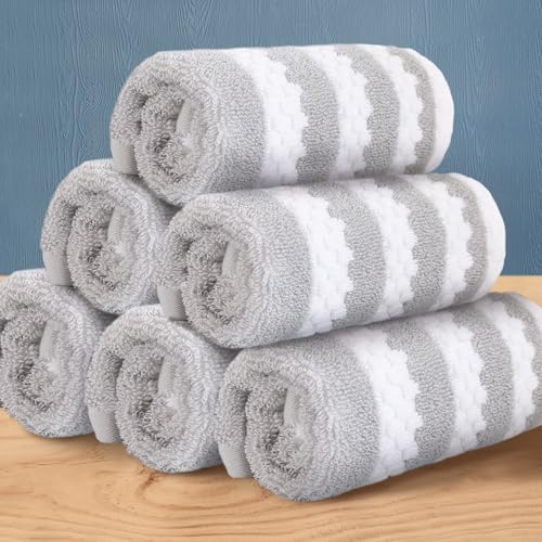 Striped Washcloths for Bathroom (6 Pack, 13"x13") - 100% Cotton | Quick Dry | Thick | Soft | Absorbent, Waffle Wash Cloths for Showering, Grey Decorative Face Towel Set, Gray Stripe and White Checker - color: Gray and White, size: 6 PC Washcloth Set