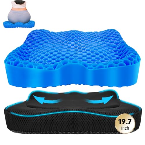 Gel Seat Cushion, Thickened Big Breathable Honeycomb Design Absorbs Pressure Points Gel Cushion with Anti-Slip Cover Seat Cushion for Office Chair Home Car Seat Cushion for Wheelchair - color: Blue, size: X X-Large(19.7"*16.1"*3.5")