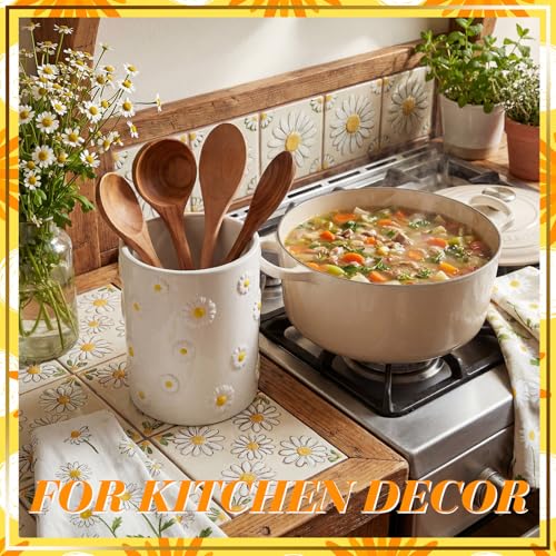 LemonRoad Daisy Utensil Holder for Kitchen Counter,Ceramic Cooking Utensil Crock Modern Farmhouse Countertop Organizer for Spatula Ladle Kitchen Counter Decor - style: Daisy