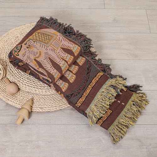 Elephant Pattern Boho Throw Blanket for Bed Couch 60"×80" Brown | 4-Layer Gauze Breathable Reversible Muslin Blanket,Soft Lightweight All Season Quilt with Fringe,Multi-purpose Blanket - color: Brown Elephant, size: 60''x80''