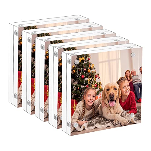 NIUBEE 4x4 Acrylic Frames 5 Pack, Double Sided Clear Picture Display - size: 4x4"(5 Packs)