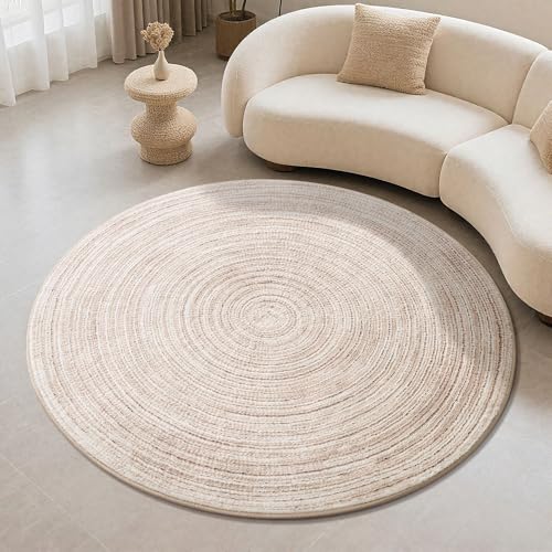 Carvapet 4ft Round Rug Washable Imitation Jute Low Pile 4 ft Circle Carpet with Non Slip Rubber Backing, Foldable Stain Resistant Area Rugs for Living Room Bedroom Office Bathroom - color: S-khaki, size: 4' (Round)