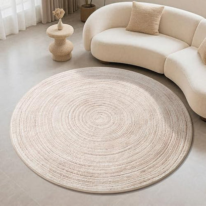 Carvapet 4ft Round Rug Washable Imitation Jute Low Pile 4 ft Circle Carpet with Non Slip Rubber Backing, Foldable Stain Resistant Area Rugs for Living Room Bedroom Office Bathroom - color: S-khaki, size: 4' (Round)