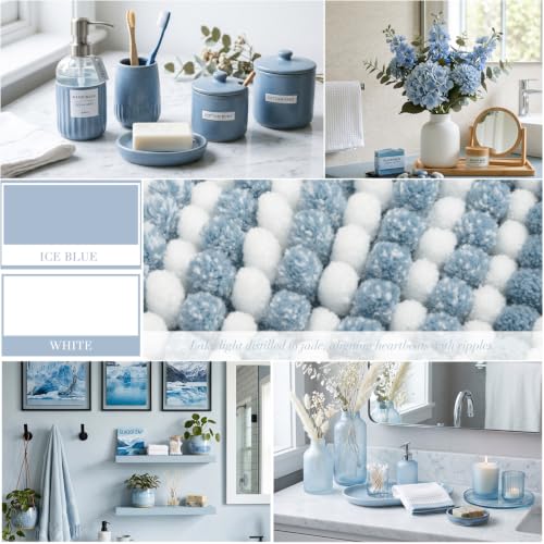 Bathroom Rugs Sets 3 Piece, Toilet Rugs U-Shaped Contour Bath Mat Set, Striped Absorbent Non Slip Chenille Shower Mat, Ice Blue - color: Ice Blue, size: 20"x32"+16"x24"+U Shape 20"x24"