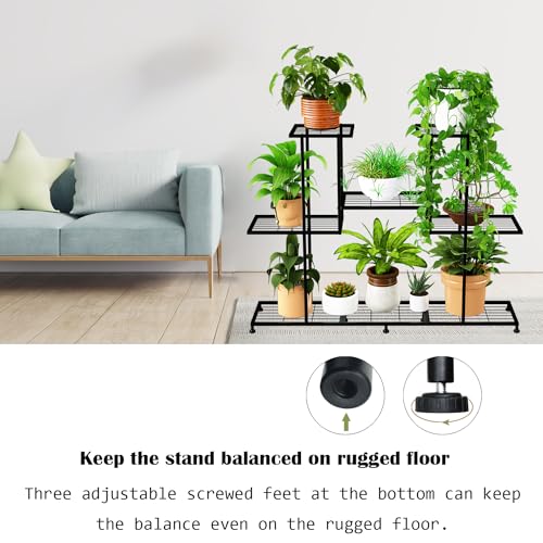 Twhep Metal Plant Stand, 5 Tiers Multifunctional Plant Stands for Indoor Plants, Decorative Black Steel Plant Shelf for Indoor Patio Garden Balcony and Yard (4 tiers 12 pots)