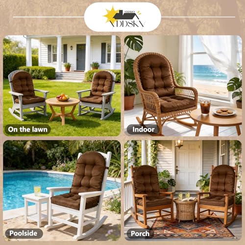 Yddsky Waterproof Patio Chair Cushion Set of 2, High Back Comfy Chair Cushion Pad with Ties for Outdoor/Indoor, 43.4 X 19.6 X 3.9 in. Coffee 2 - color: Coffee