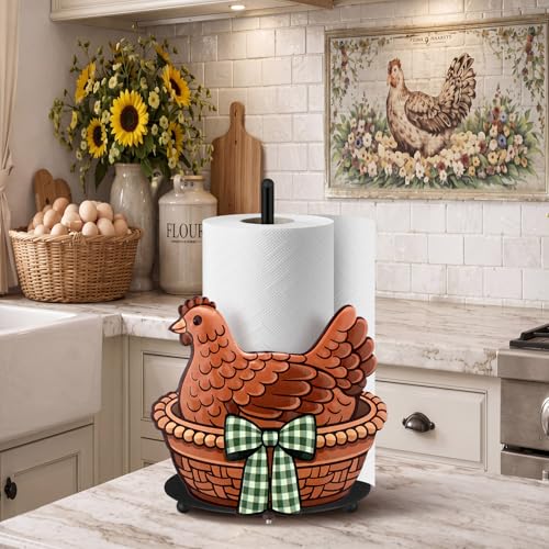 Hen Paper Towel Holder Black Metal Paper Towel Holder Large Decorative Tissue Stand Kitchen Decor Accessories for Home Party Bathroom Countertop Dining Table - style: Hen on Nest