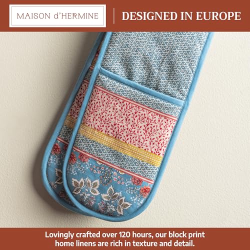 Maison d' Hermine Double Oven Mitts 100% Cotton Double Oven Glove (7"x35") | Heat Resistant BBQ Cooking Gloves with Loop Baking Grilling Kitchen Hotel Home Farmhouse Spring Summer - Marquise - color: 001 - Marquise, size: 7" x 35" (Double Oven Mitt)