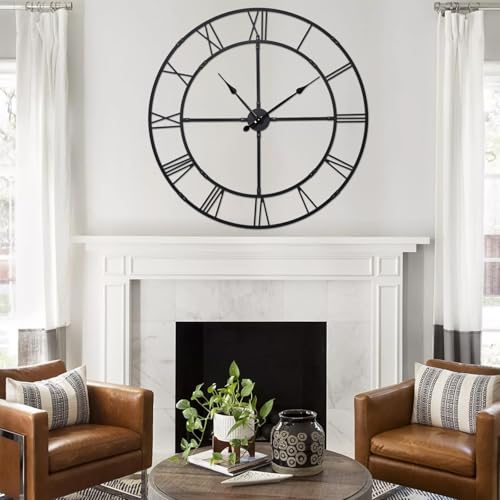 31.5 Inch Large Wall Clock for Living Room Decor – Easy-Assembly (KD) Silent Non-Ticking Modern Farmhouse Wall Clock, Oversized Decorative Metal Roman Numeral Clock