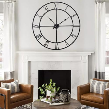 31.5 Inch Large Wall Clock for Living Room Decor – Easy-Assembly (KD) Silent Non-Ticking Modern Farmhouse Wall Clock, Oversized Decorative Metal Roman Numeral Clock