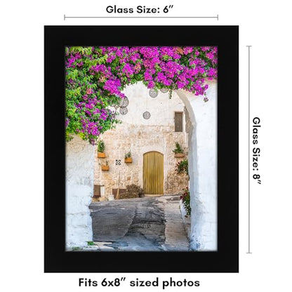 Americanflat 6x8 Picture Frame - Engineered Wood - Black | Shatter-resistant glass, wall or tabletop display with included easel, sawtooth hangers included - color: Black, size: 6x8