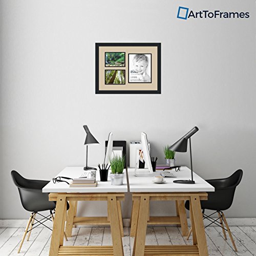 ArtToFrames Collage Photo Frame Double Mat with 1-8x10 and 2-5x7 Openings and Satin Black Frame - color: Grey Beige, size: 1 - 8x10 and 2 - 5x7