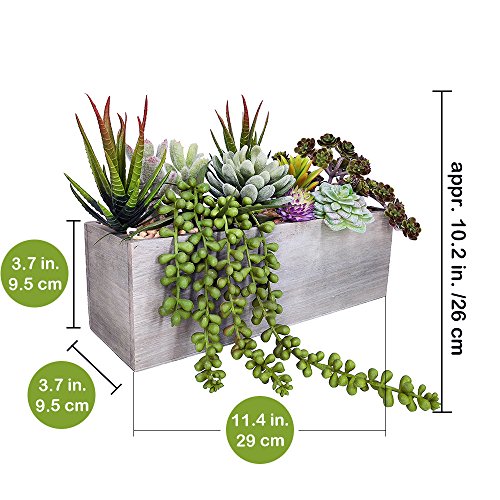 Supla Artificial Potted Succulents Plants Arrangement Fake Succulent Plants in Rectangular Wooden Pot Arrangement for Table Centerpiece Windowsill Greenery Decor