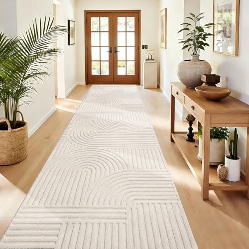 Pauwer 3x12 Area Rugs for Living Room, Modern Non Slip Washable Rug, Beige | Arch Pattern, Soft Fluffy, Neutral, Boho Accent, Solid Color Floor Carpet, For Kids Room Dining Room Nursery Entryway - color: Beige, size: 3'x12'