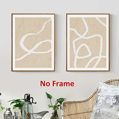 White and Beige Abstract Wall Art Boho Line Poster Beige Abstract Painting Abstract Shapes Canvas Geometric Minimalist Art Prints Modern Line Wall Art for Living Room Bedroom 16x24inchx2 Frameless - color: White and Beige Abstract Wall Art