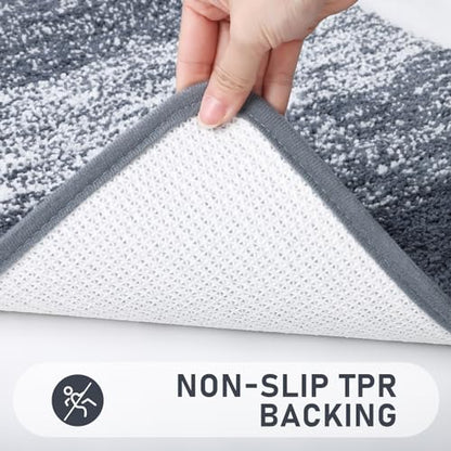 Bsmathom Bathroom Rug Set 5 Piece, Plush Microfiber Bath Mat, Dark Grey | Extra Water Absorbent, Non Slip Washable Runner Bath Rugs with Toilet Lid Cover and U-shaped Contour Toilet Mat - color: Dark Grey, size: 18"x26"+20"x31"+20"x48"+U20"x24"+Cover19"x2