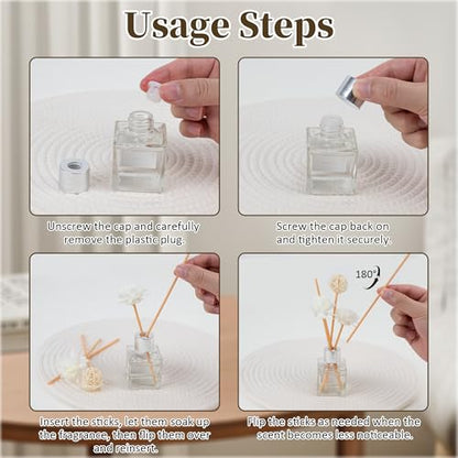 Reed Diffuser Set of 2, Jasmine Scent Oil Diffuser with Sticks for Home Fragrance, Office Living Bedroom Decor, Bathroom Decor and Accessories, Air Fresheners Gift Set, 1.7 fl oz/50ml x 2
