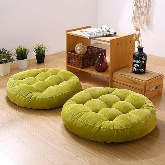 Meditation Floor Pillow Set of 2 Large Round Floor Cushions for Adults Tufted Corduroy Floor Seat Pillows Cushion for Living Room,Grass Green 16.5" Lx16.5 Wx3 H - color: Grass Green, size: 16.5"Lx16.5"Wx3"H