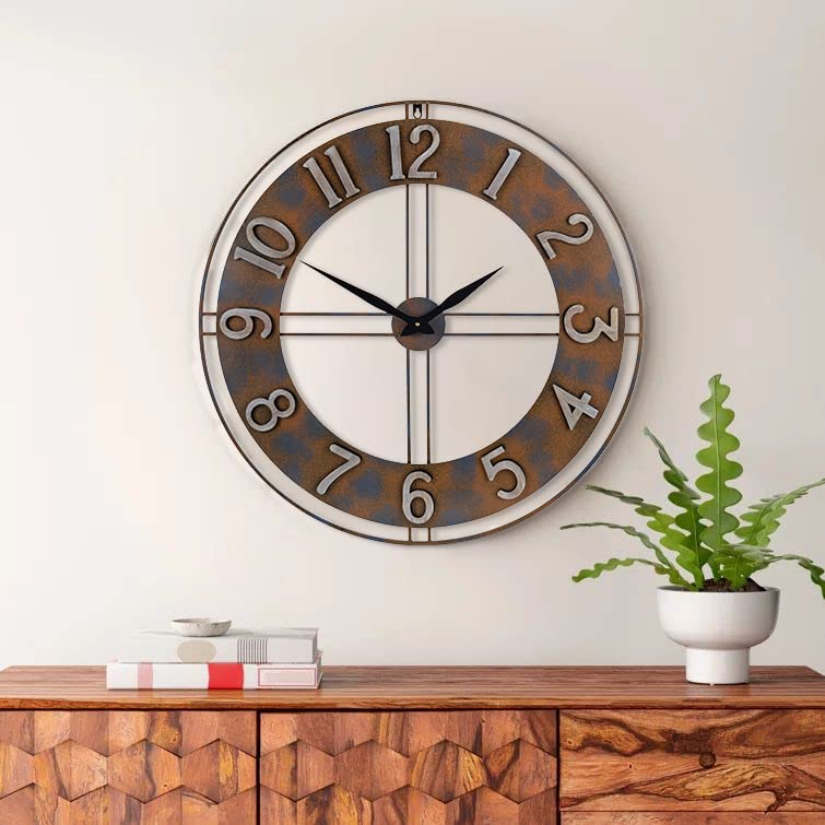 30-Inch Large Metal Decorative Rusty Wall Clock with Arabic Numerals - size: X-Large