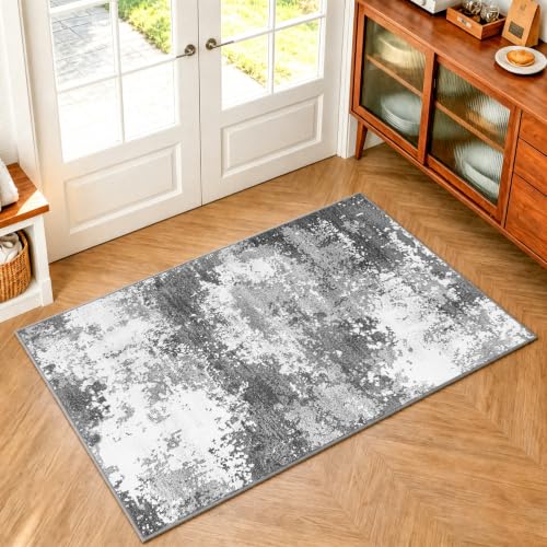 3x4 Washable Porch Rug Grey Front Door Welcome Mat 36x48 | Indoor Outdoor Entryway Rugs for Kitchen Floor, Bath, Bedside, Non-Slip Low Pile Stain & Fade Resistant, Abstract Gray - color: Grey, size: 3' X 4' (Rectangular)