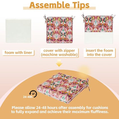COZYVIDA Outdoor Chair Cushions Set of 4, 20"x20" Square Seat Pads with Tie Straps and YKK Zippers, 35D High-Density Foam, Water-Resistant Fabric,UV-Resistant 1000+ Hrs - color: Print 041