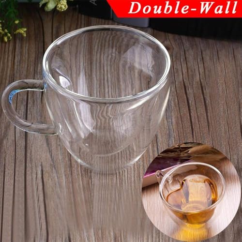 2 Pack Heart Shaped Double Walled Insulated Glass Coffee Mugs or Tea Cups，Beautiful Heart Shape, Thermo Insulated Premium Quality Borosilicate Glass, Set of 2 (8.5 oz, 240 ml)
