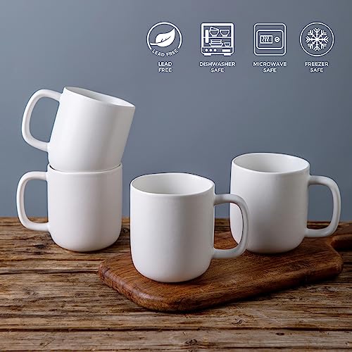 AmorArc 14oz Coffee Mugs Set of 6, Ceramic Coffee Mugs with Large Handle & Wavy Rim for Latte/Hot Cocoa/Tea, Stylish Coffee Cups for Men Women. Oven,Dishwasher&Microwave Safe, Matte White - color: Matte White