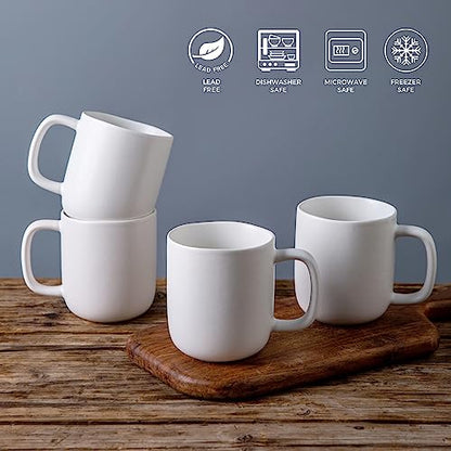 AmorArc 14oz Coffee Mugs Set of 6, Ceramic Coffee Mugs with Large Handle & Wavy Rim for Latte/Hot Cocoa/Tea, Stylish Coffee Cups for Men Women. Oven,Dishwasher&Microwave Safe, Matte White - color: Matte White