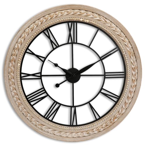 RiteSune Wall Clock 30 Inch Decor, Farmhouse Wall Clocks Battery Operated Silent, Bamboo Large Clocks for Wall, Oversized Wall Clock for Living Room Bedroom, Office - color: Brown, size: 30 Inch
