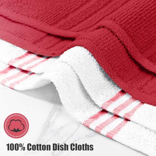 Oven Mitt and Pot Holders Sets, Quilted Cotton Terry Cloth,Non-Slip Pot Holder, Silicone Oven Mitt Heat Resistant, Oven Mittens 7.3"x14.2", Hot Pad 7"x10" & Dish Cloths 13"x25" - color: Red