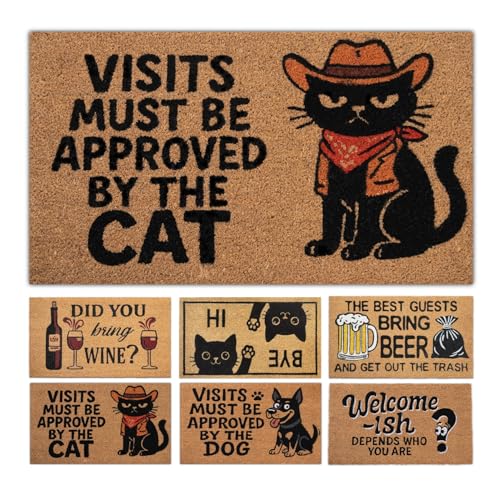 Coir Doormat Outdoor Entrance - Approved by The cat - 17"x30" - Funny Door mats Outside - Welcome mat Funny - Indoor/Outdoor Doormat - color: Approved By the Cat