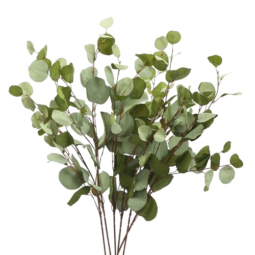 3 PCS 33" Artificial Eucalyptus Stems, Silk Branches for Vase Decor, Green | Long Bendable Greenery, Farmhouse, Home, Wedding, Party Arrangements - color: Green*3