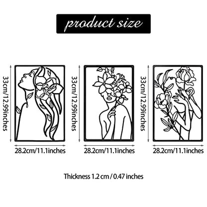 CHENGU 3 Pieces Metal Minimalist Abstract Woman Wall Art Line Drawing Wall Art Decor Single Line Female Home Hanging for Kitchen Bathroom Living Room - style: Floral Style