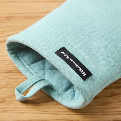 KITCHENAID Gourmet Series Gridlines Mini Oven Mitts 2-Pack Set, Heat Resistant up to 600°F, Soft Silicone Grip, Magnetic Cuff, Mineral Water Aqua, 5.5"x9" - color: Mineral Water Aqua