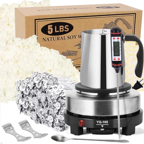 SAEUYVB 2lbs Soy Wax for Candle Making,Candle Making Kit with Wax Melter | DIY Candle Making Supplies for Adults Beginnner,Including Soy Wax Flakes,Wax Melting Pot, Electric Hot Plate and More - color: black kit-5lb