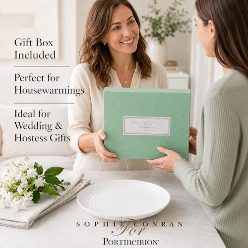 Portmeirion Sophie Conran Round Serving Platter - White | 12" Porcelain Serving Dish for Appetizers, Sandwiches, Desserts & Snacks, Oven, Microwave, Freezer & Dishwasher Safe