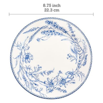 Bico Blue Garden Toile De Jouy Salad Plates Set of 4, 8.75 Inch Ceramic Dessert Plates for Salad, Appetizer, Side Dishes, Microwave and Dishwasher Safe, Gift for Housewarming and Thanksgiving - color: Blue Garden Toile De Jouy