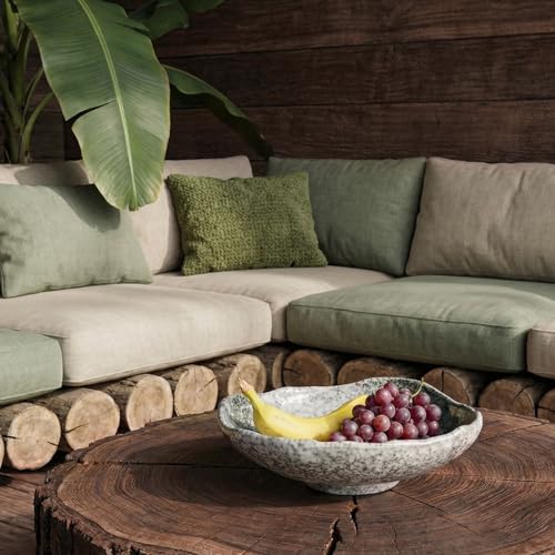 DOWAN 9.5" Wabi-Sabi Decorative Bowl, Irregular Moss Green Glazed Ceramic Catchall Bowl for Keys and Wallet, Stone Texture Centerpiece Table Bowl for Entryway, Living Room & Coffee Table Decor