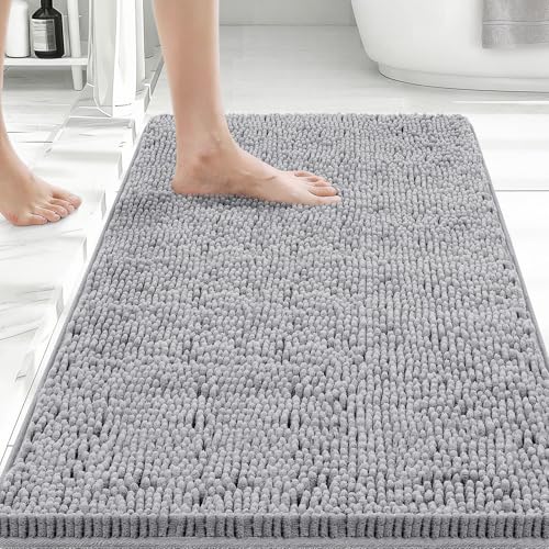Bcoimo Bath Rug Mat,30x20 Chenille Non Slip Gray Bathroom Floor Shower Mats | Extra Soft Bathroom Rugs;Non Slip with Rubber Backing Bath Mats;High Absorbent And Quick Dry Microfiber mat; Machine Washable - color: Grey, size: 30x20