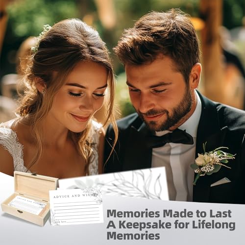 Advice & Wishes Cards Box - Elegant Floral Keepsake for Wedding, Baby Shower, Retirement - 60 Cards + Wooden Box & Stand - color: WHITE FLORAL