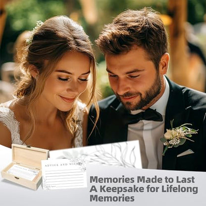 Advice & Wishes Cards Box - Elegant Floral Keepsake for Wedding, Baby Shower, Retirement - 60 Cards + Wooden Box & Stand - color: WHITE FLORAL