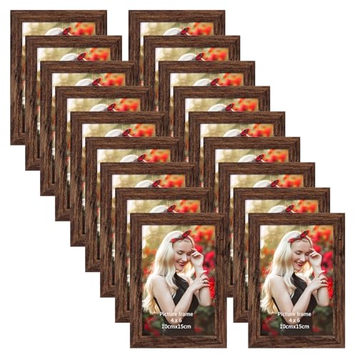 PETAFLOP Wooden Bulk 4x6 Picture Frame Set of 18, Rustic Brown Photo Frames Fits 4 by 6 for Wall or Tabletop Display - color: Brown, size: 4x6